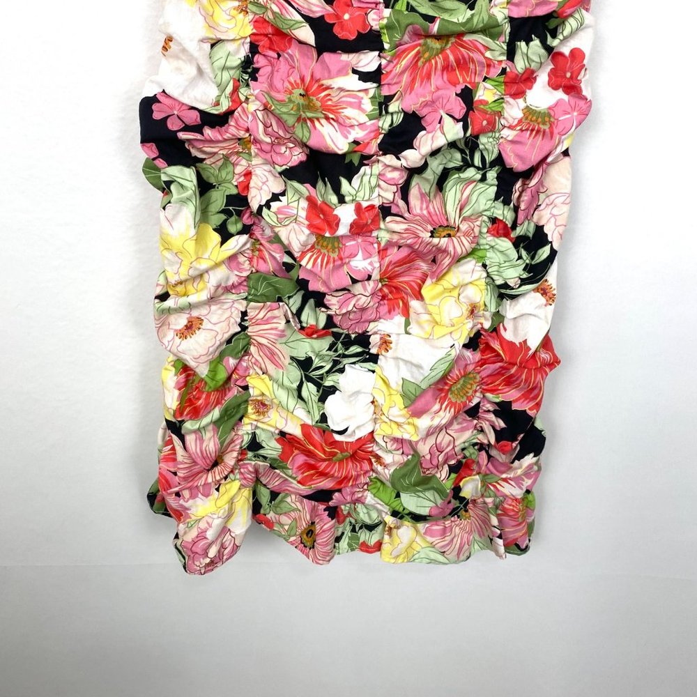 Zara Smocked Floral Ruched Puff Sleeve Mini Dress XS - Picture 8 of 11